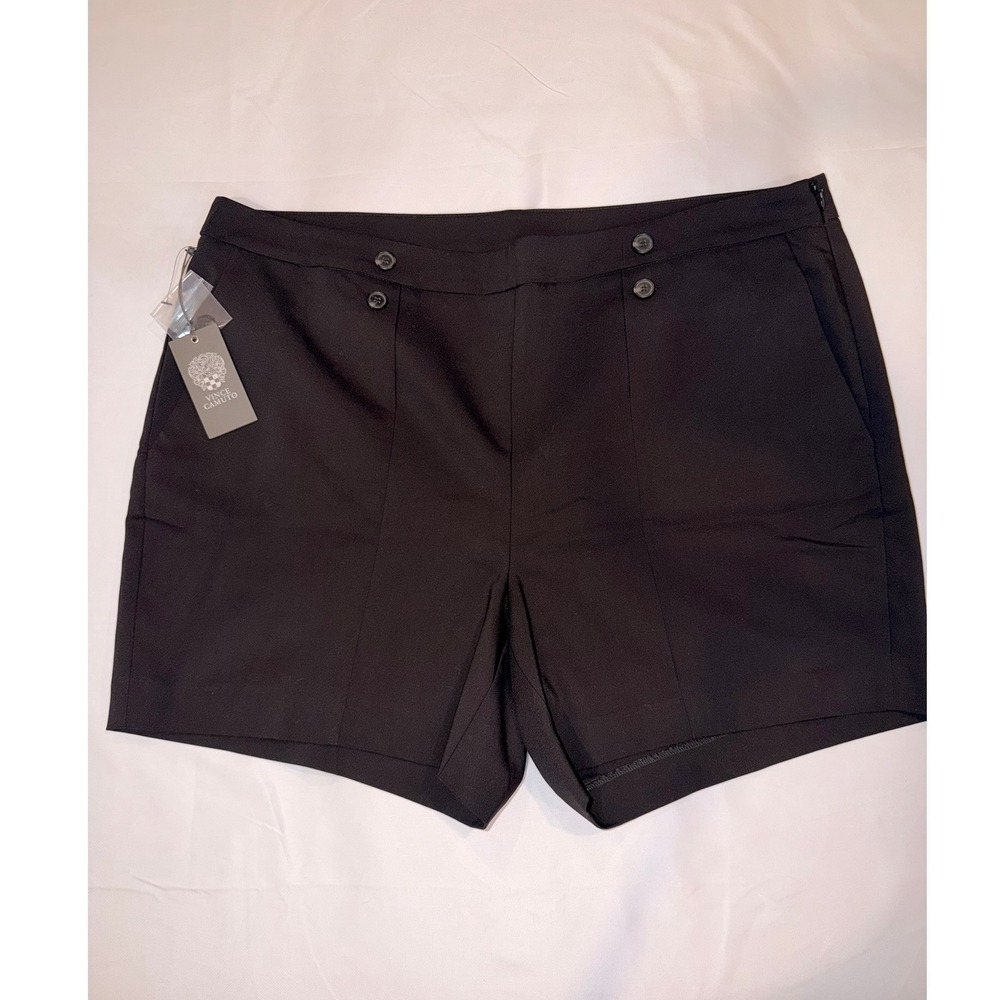 Vince Camuto Dressy Shorts Black Doubleweave Button Side Zip Womens 16W